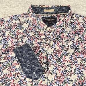 Johnston & Murphy Shirt Mens 2XL White Blue Paisley Long Sleeve Button Flip Cuff